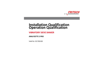 IQ/OQ documentation for FRITSCH Sieve Shaker ANALYSETTE 3 PRO